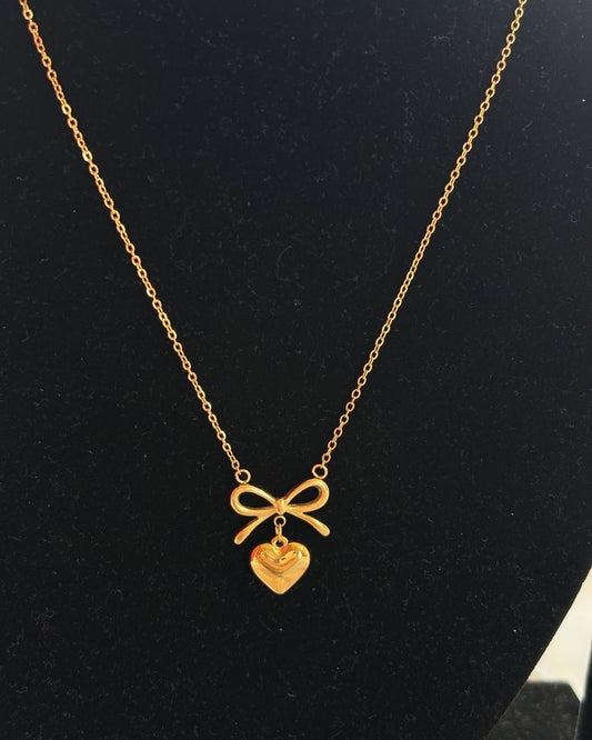 Bow Heart Charm Necklace