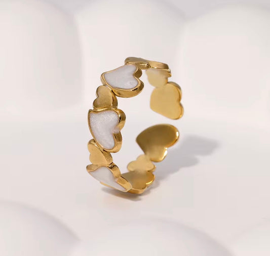 White Heart Band Ring
